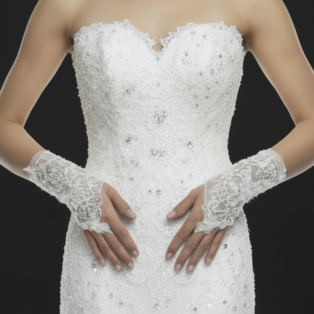 GownLink's Luxurious Enchantment Bridal Gloves with a Bow and Stones of Love G22