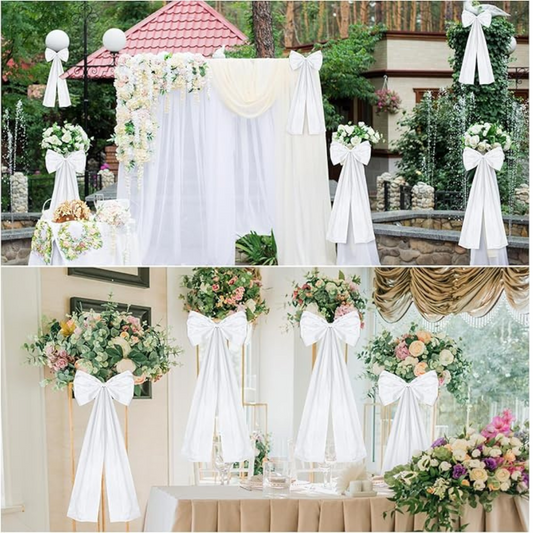 GownLink,s Large Wedding Pew Bows with Long Tails 12 x 29.5 Inch Wedding Aisle Decorations Bows Satin Ribbon Background Decor for Bridal Shower Reception Ceremony(White,12 Pcs)