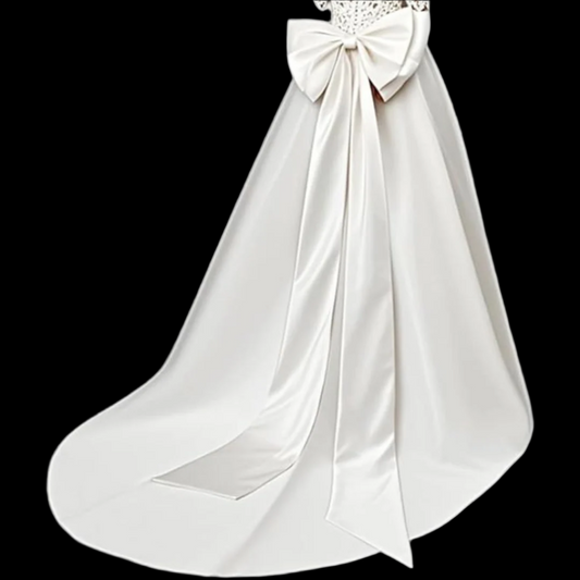 GownLink,s Detachable Satin Bow Train – 59" Long Elegant Big Bow Belt for Wedding, Prom, Evening Dresses or Costume Wear (White)