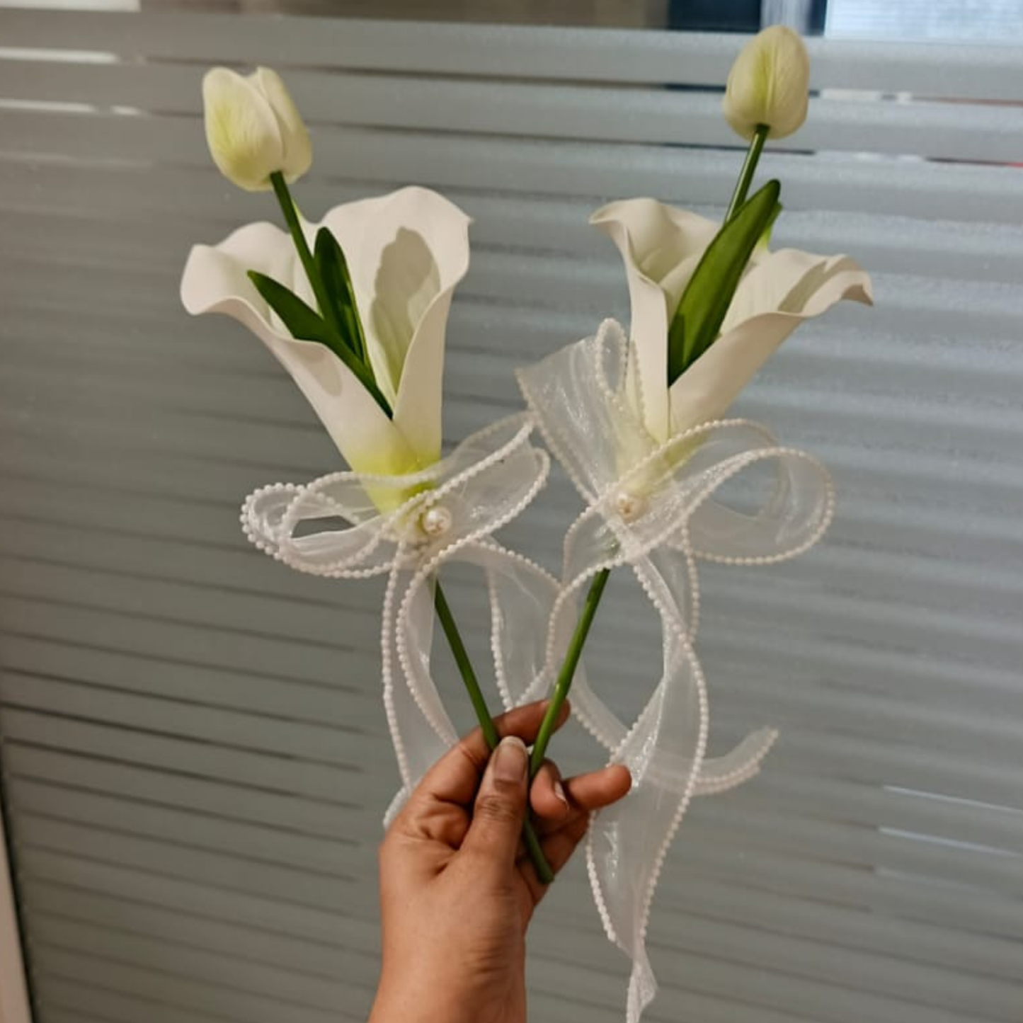 GownLink White and green color Bridesmaid Bouquet Set of Two