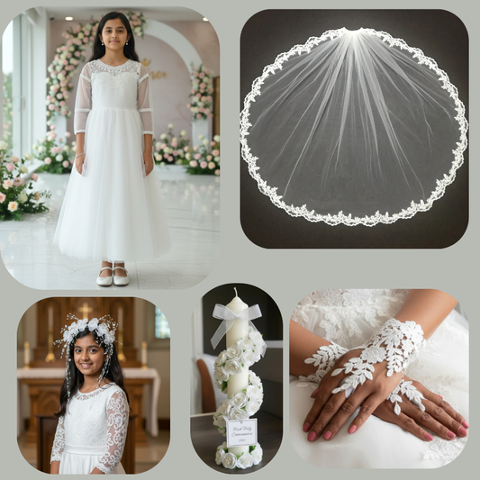 GownLink's Combo Set of 5 Items for First Holy Communion White dress