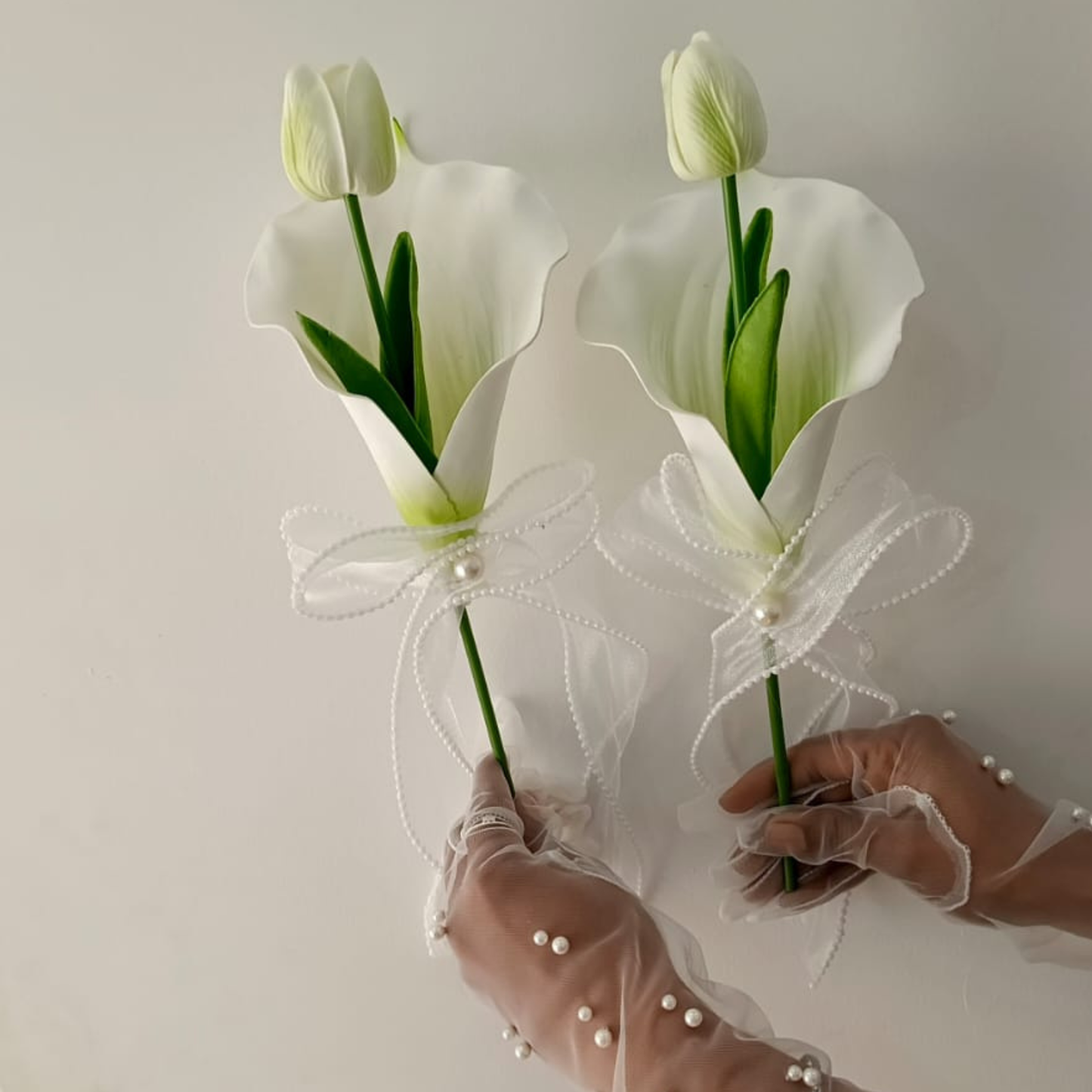 GownLink White and green color Bridesmaid Bouquet Set of Two