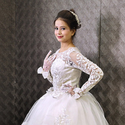 GownLink Bridal Gloves with Bow, and Lustrous Pearl Beads G112