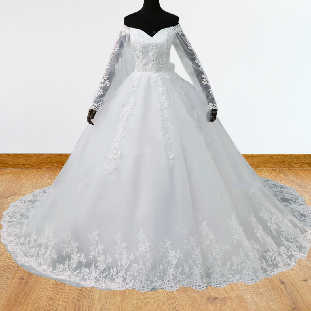 GownLink White Christian and Catholic Wedding Train Gown GLGF071SL