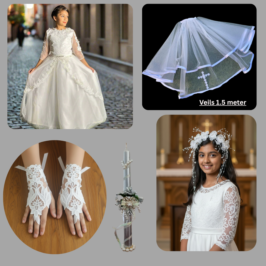 Full set of 5-Piece Bridal Combo Set laid out flat — GownLink COMMUNION
