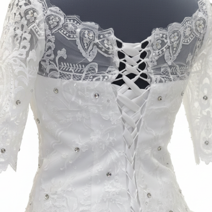 Gownlink Elegant White Mermaid Bridal Wedding Dress with Train for Christian Church Bride GLD-950