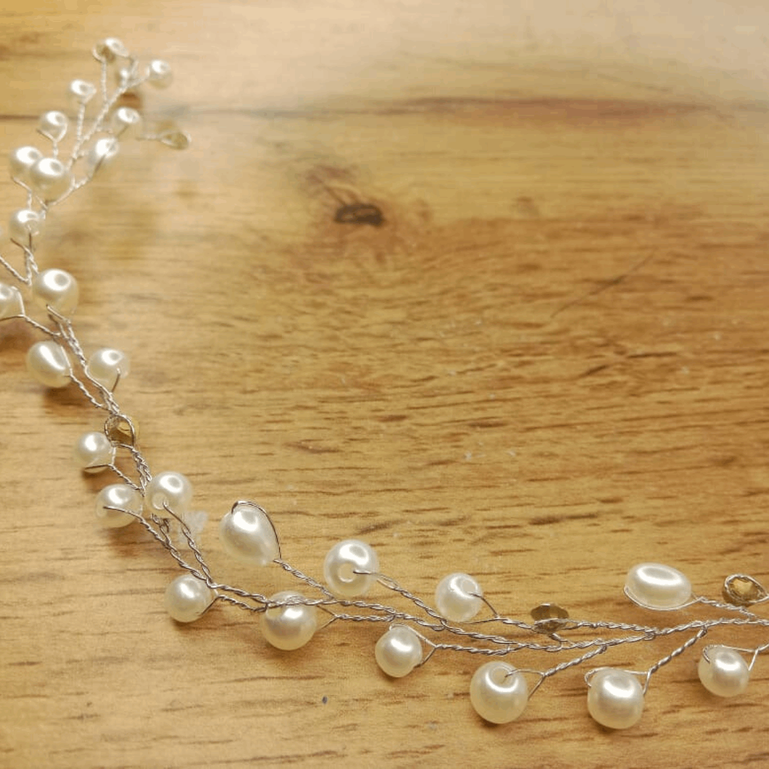 Art Nouveau Bridal Headband with Pearl Lines and Crystals
