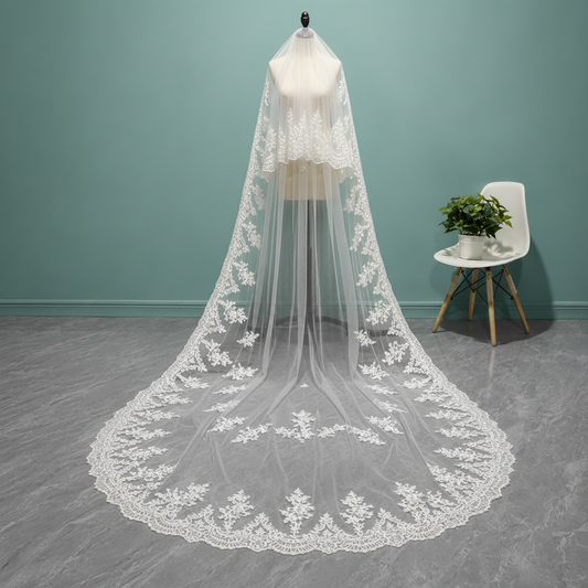 GownLink  Veil with Ivory Lace Embroidery GLVHL57