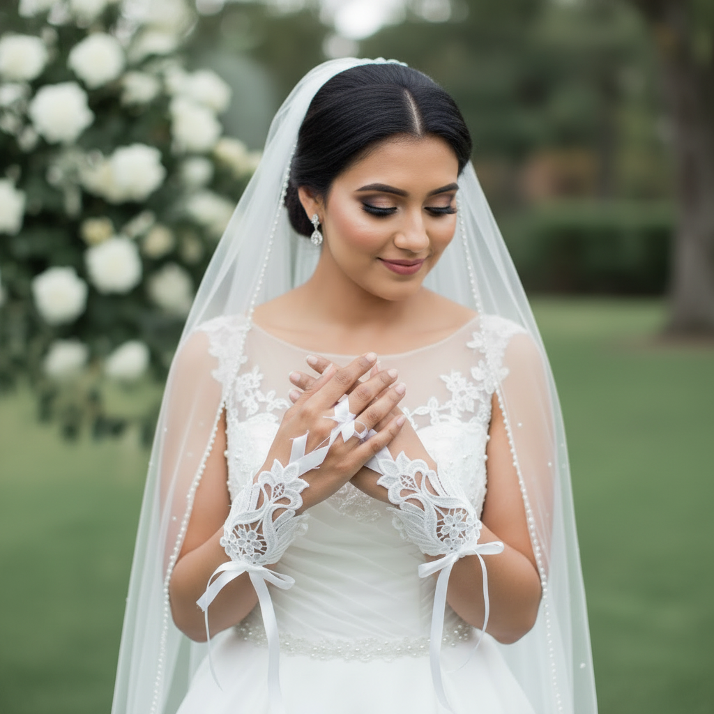 GownLink's Divine Pearl weave Timeless Elegance in Bridal Gloves G21