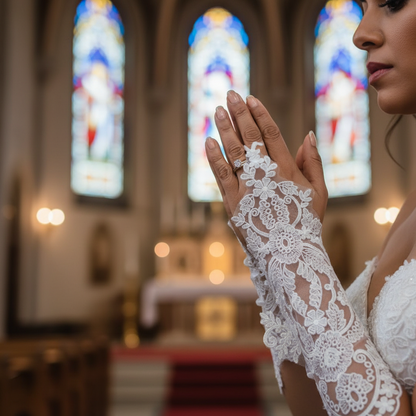 GownLink's Heavenly Radiant Off white bridal Gloves G119