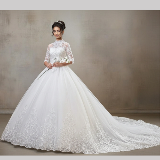GownLink White Wedding Train Gown GLTD39T