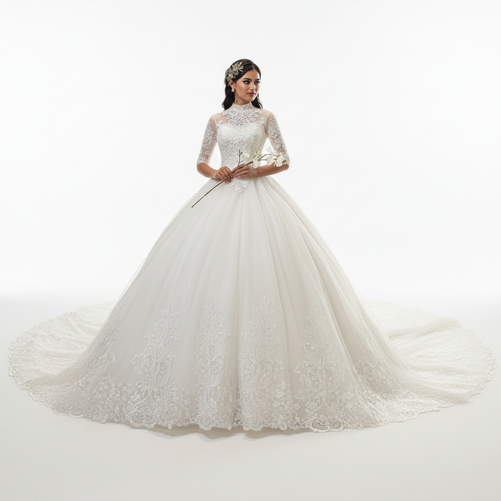 GownLink White Wedding Train Gown GLTD39T