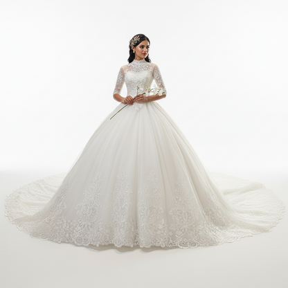 GownLink White Wedding Train Gown GLTD39T