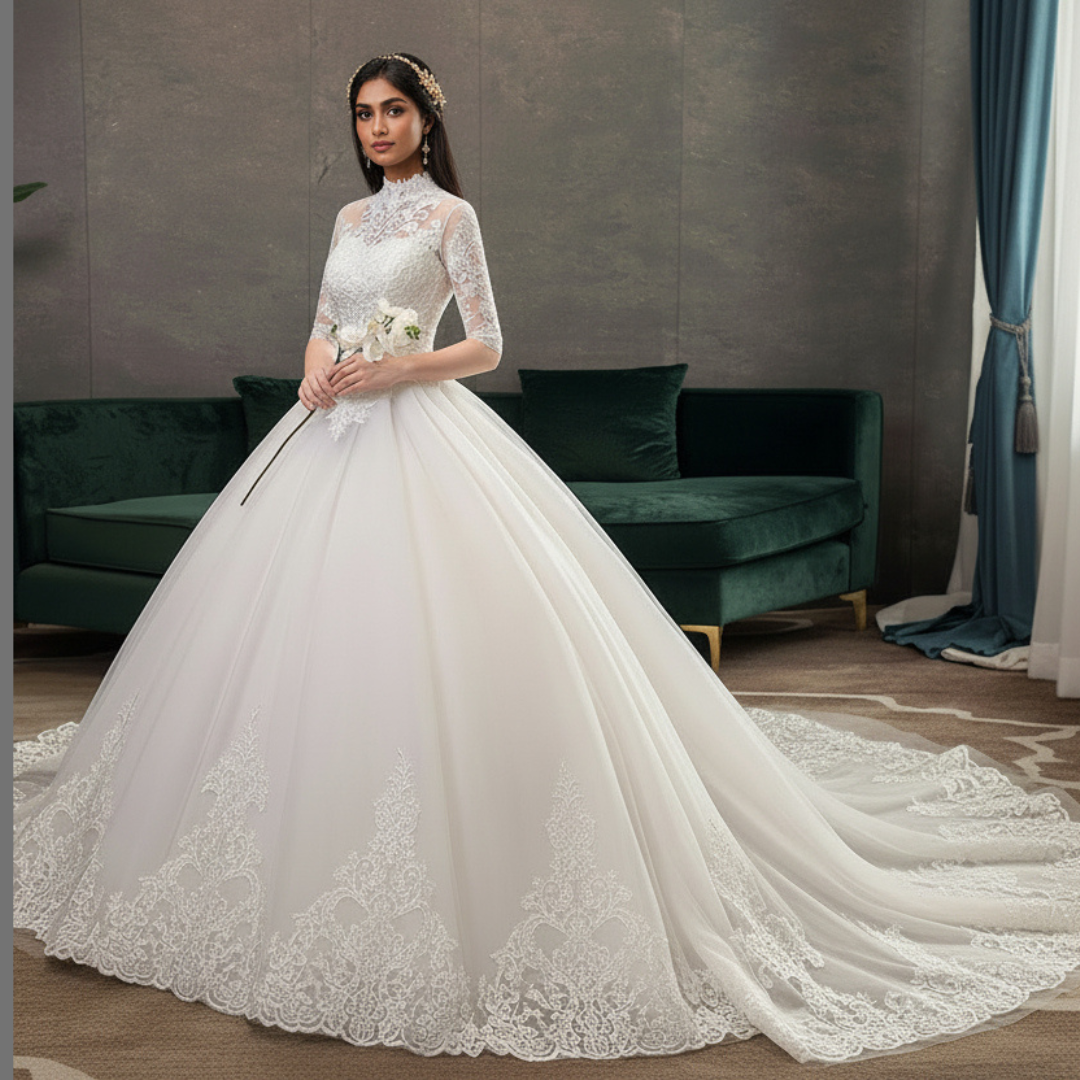 GownLink White Wedding Train Gown GLTD39T