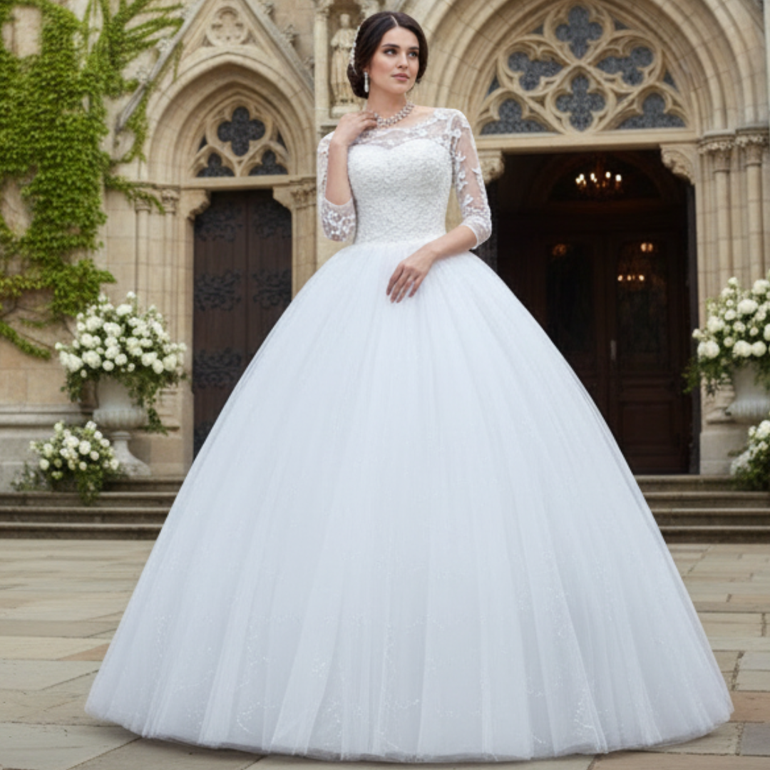 GownLink White Princess Wedding Gown GLGZ521 – Classic Ball Gown for Christian Brides