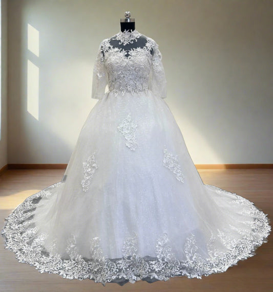 White ball gown with sleeves