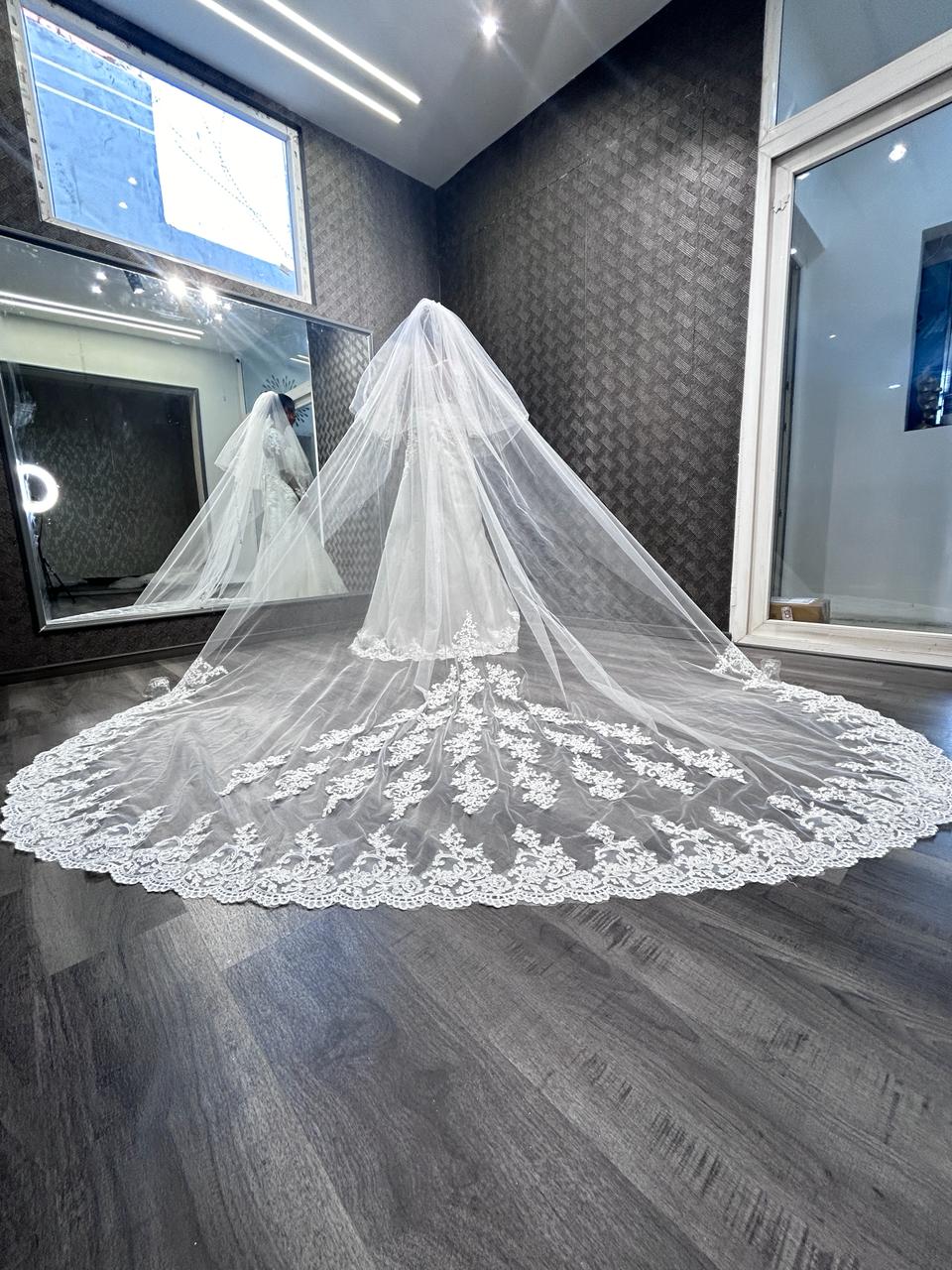 White Tulle Sheer Wedding Bridal Veils Cathedral Agra