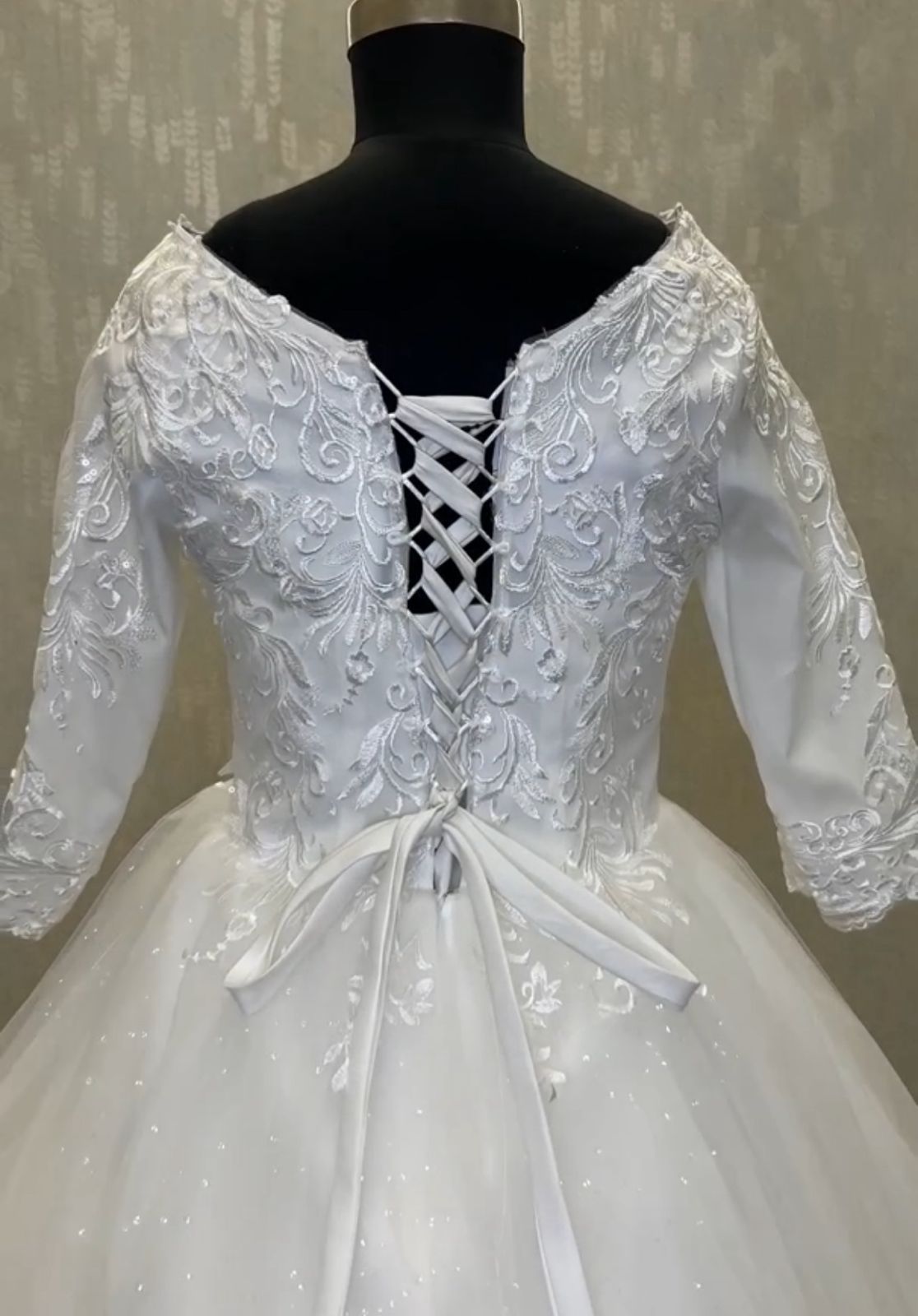 GownLink's Traditional White Wedding Ball Gown for the Christian Bride Who Wants to Honor Her Faith GLGF051B With Covered Transparent  Area