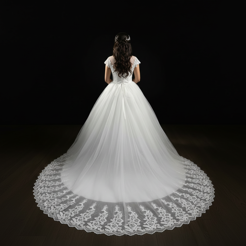 GownLink Stunning White Catholic Wedding Train Gown with Beaded Lace GLHMD16050083T