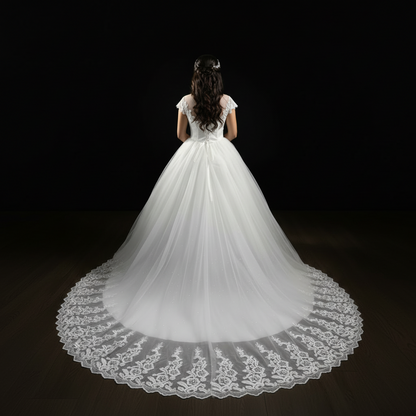 GownLink Stunning White Catholic Wedding Train Gown with Beaded Lace GLHMD16050083T