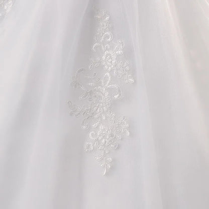 GownLink Off-Shoulder White Bridal Wedding Gown with Long Train Christian & Catholic Church Wedding Dress for Brides GLHS14OFFT