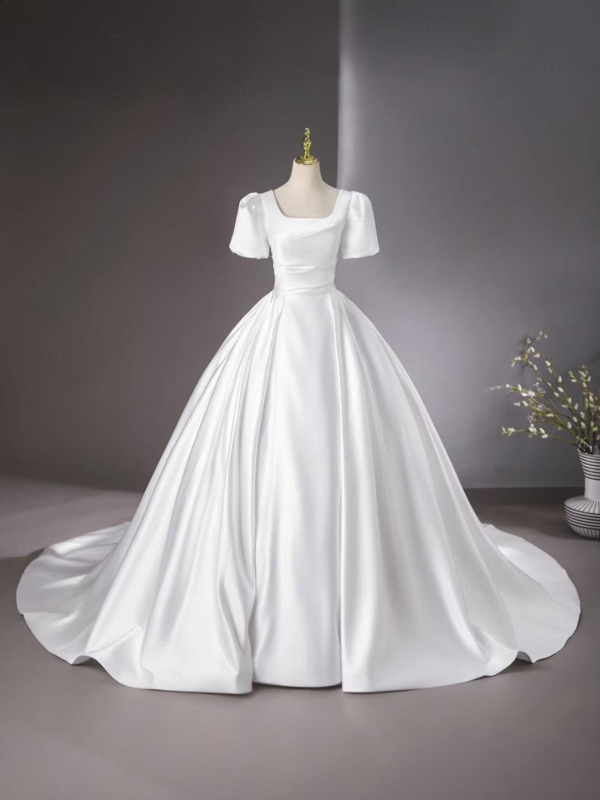 GownLink Satin Bridal Train Gown for Christian & Catholic Weddings