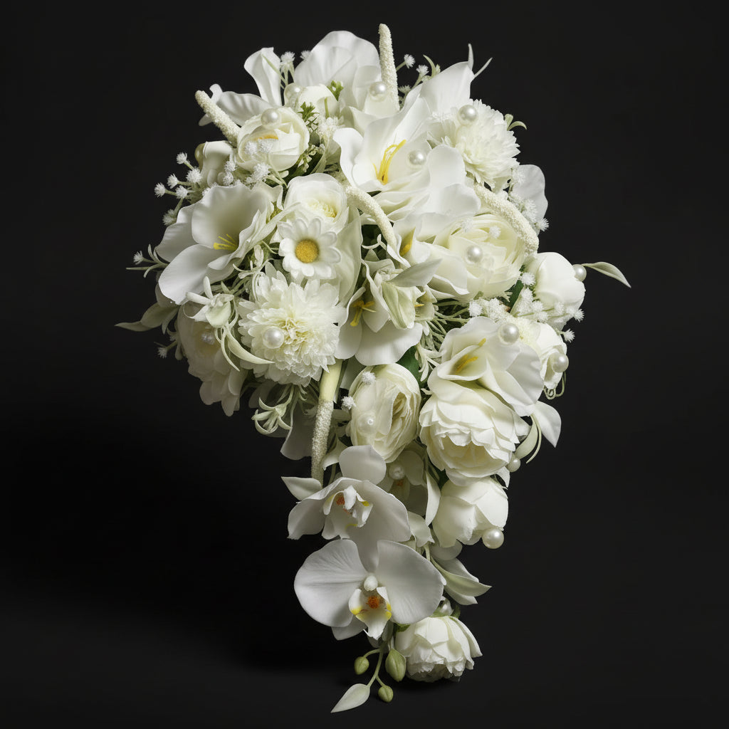 GownLink's Majestic Harmony Elegant Bridal Bouquet with green and white Flowers B-White
