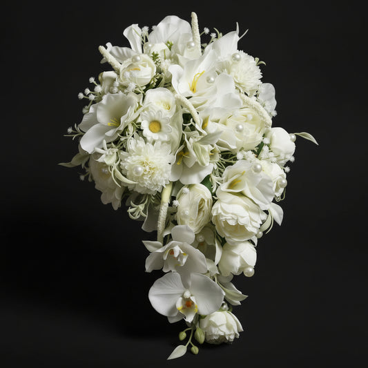 GownLink's Majestic Harmony Elegant Bridal Bouquet with green and white Flowers B-White