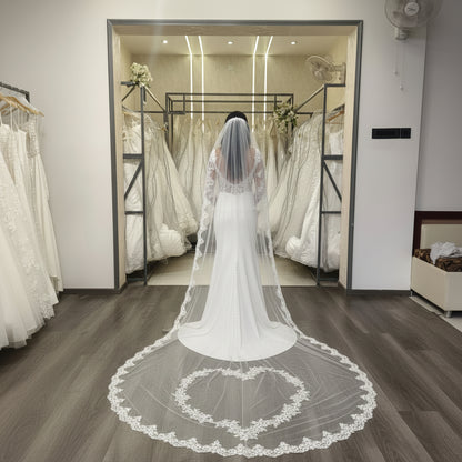 Back view of Bridal Veil showing full length and drape — GownLink GLV1800W