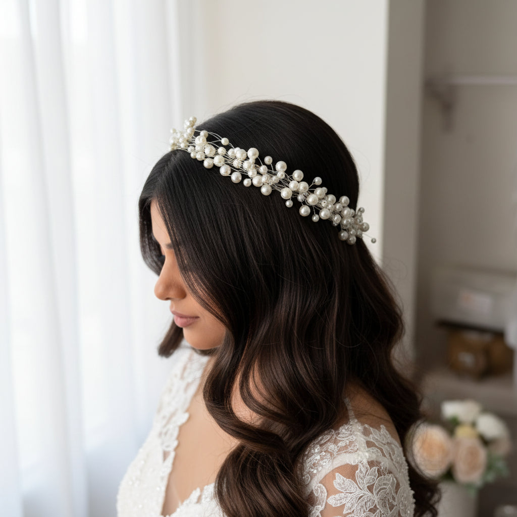 GownLink's Enchanting Elegance Ineffable Bridal Wreath Adorned with Roses and Pearls W81