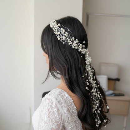 GownLink's Enchanting Elegance Ineffable Bridal Wreath Adorned with Roses and Pearls W81