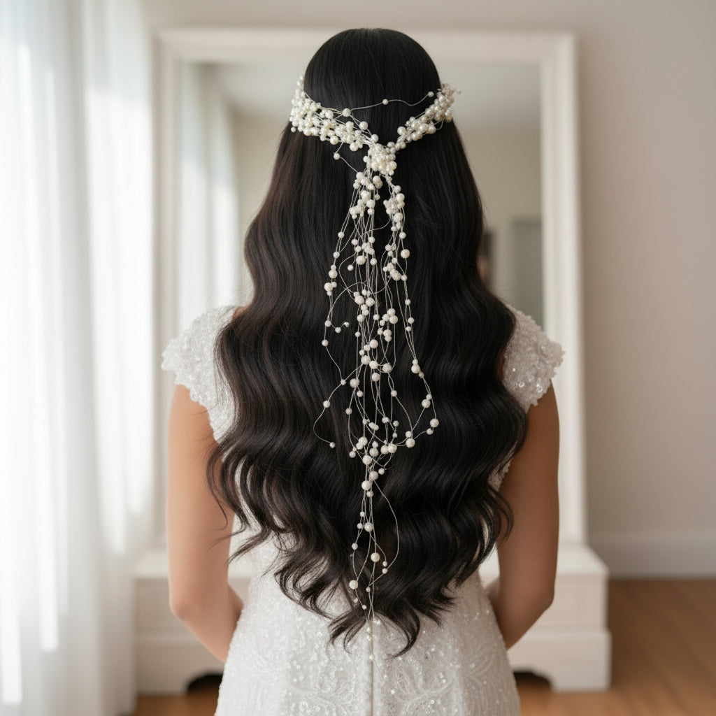 GownLink's Enchanting Elegance Ineffable Bridal Wreath Adorned with Roses and Pearls W81