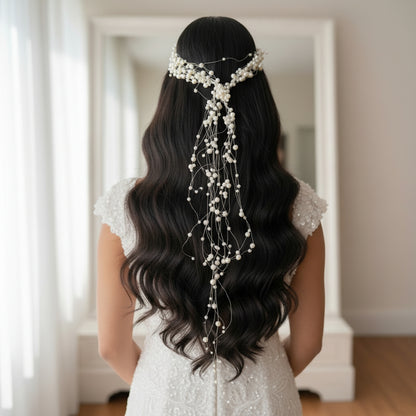 GownLink's Enchanting Elegance Ineffable Bridal Wreath Adorned with Roses and Pearls W81