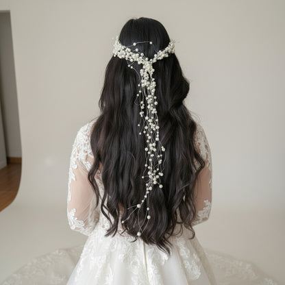 GownLink's Enchanting Elegance Ineffable Bridal Wreath Adorned with Roses and Pearls W81