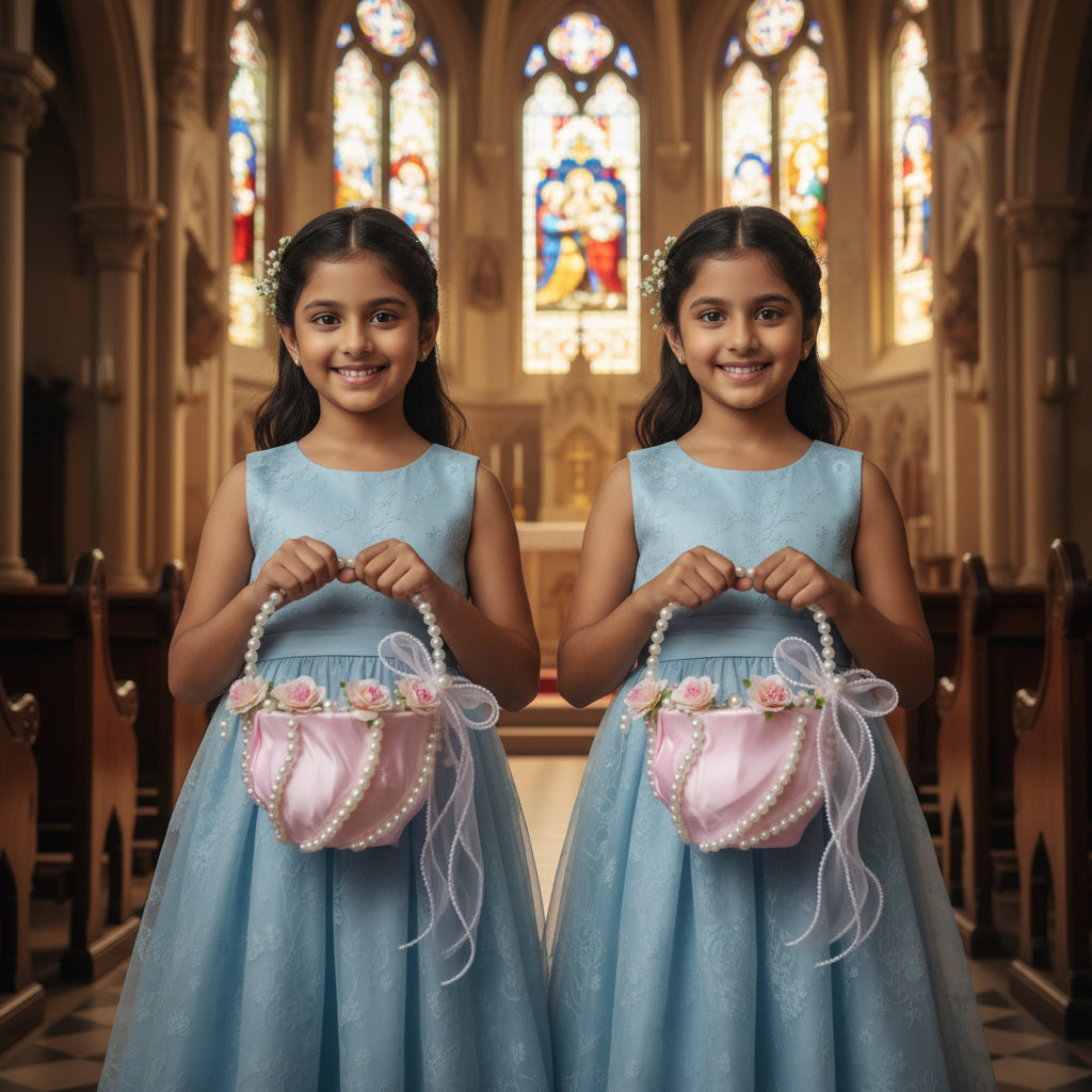 GownLink Set of 2 Flower Girl Baskets Pink Color B-2