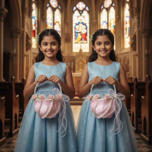 GownLink Set of 2 Flower Girl Baskets Pink Color B-2