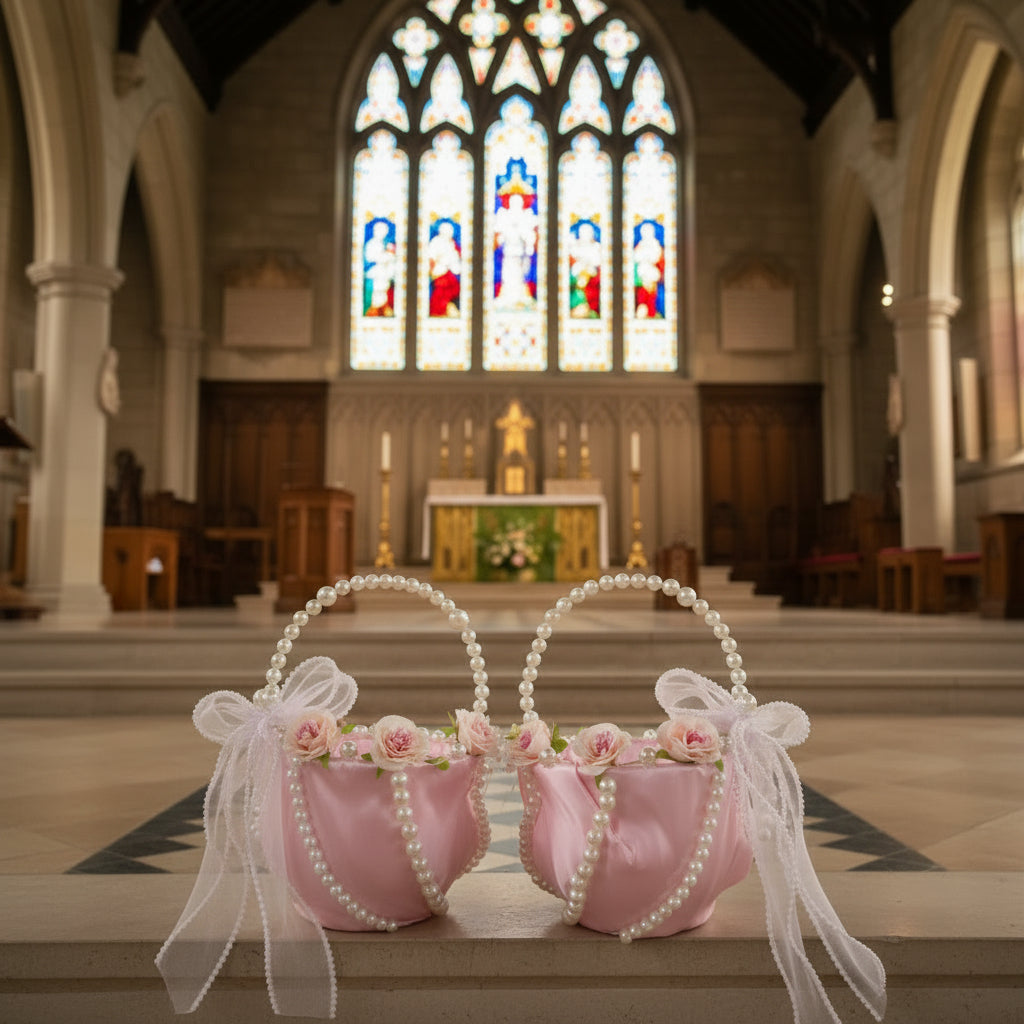 GownLink Set of 2 Flower Girl Baskets Pink Color B-2
