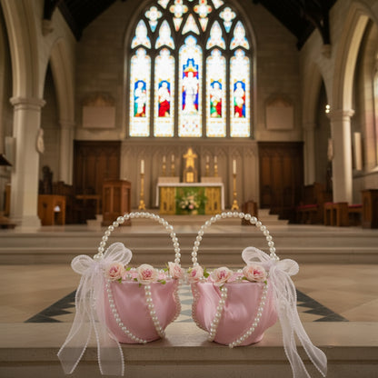 GownLink Set of 2 Flower Girl Baskets Pink Color B-2