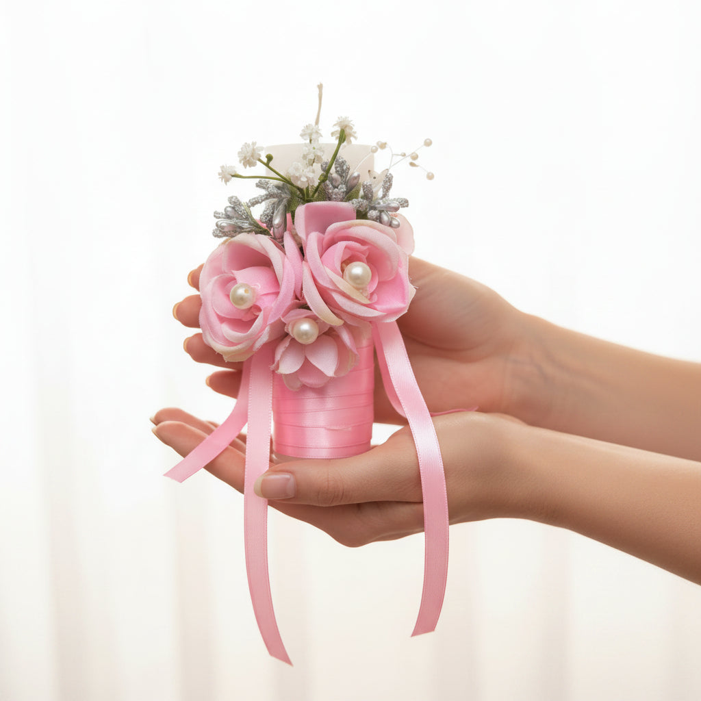 GownLink Pink Holy Communion Candle with Handmade Floral Decoration for First Holy Communion
