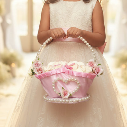 GownLink Flower Girls Pink Baskets (Set Of Two Baskets Pink Pearl Flower Girl Baskets Set of 2 | GownLink Wedding Accessories