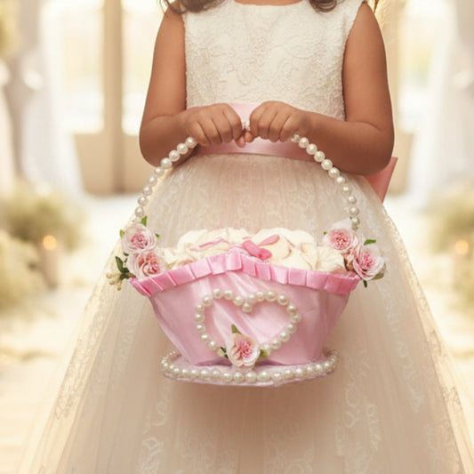 GownLink Flower Girls Pink Baskets (Set Of Two Baskets Pink Pearl Flower Girl Baskets Set of 2 | GownLink Wedding Accessories