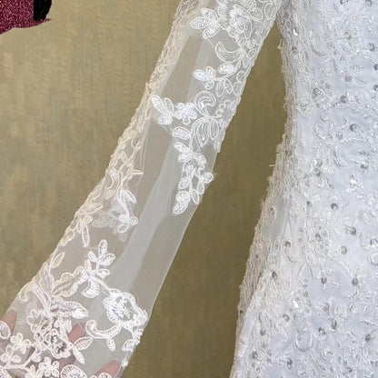 GownLink Elegant Mermaid Wedding Gown with Sleeves Christian & Catholic Bridal Dress for Church Ceremony GLD290