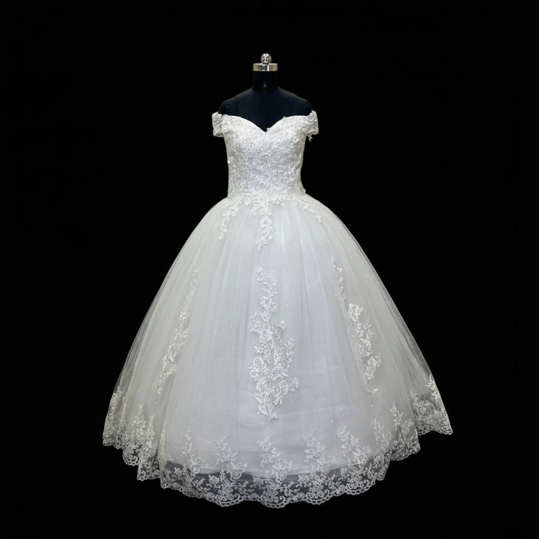 GownLink Luxury White Off Shoulder Wedding Ball Gown for Christian & Catholic Brides, Elegant Princess Bridal Ball Gown – GLGF071B