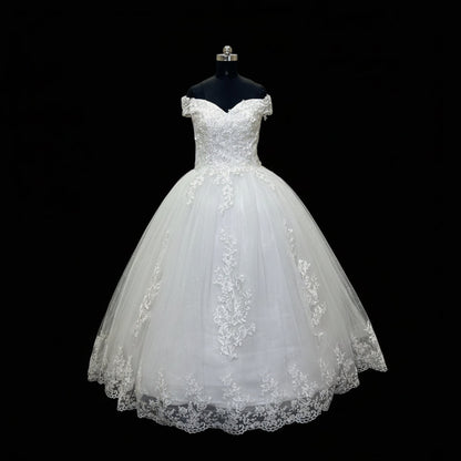 GownLink Luxury White Off Shoulder Wedding Ball Gown for Christian & Catholic Brides, Elegant Princess Bridal Ball Gown – GLGF071B