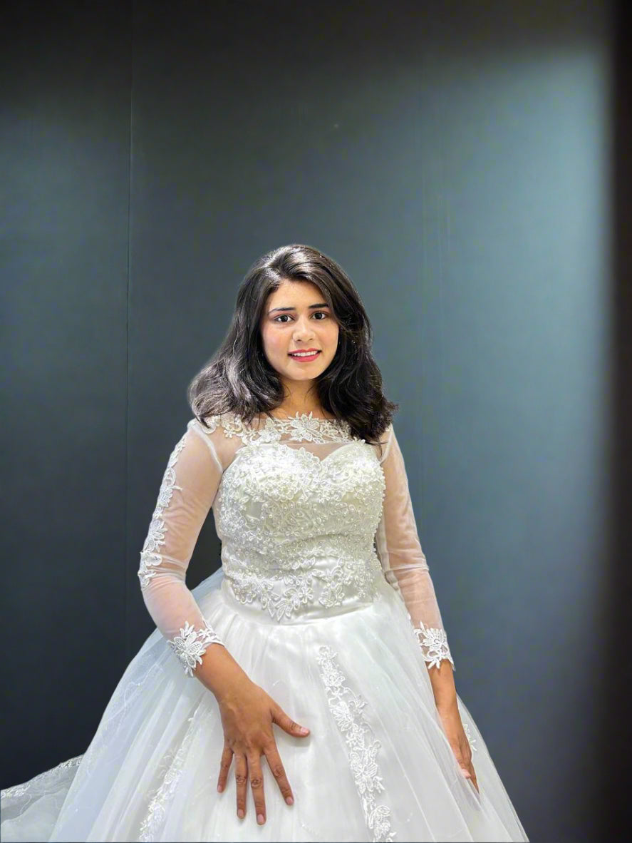 GownLink Radiant White Wedding Ball Gown with Pearl Beading GLGF042B