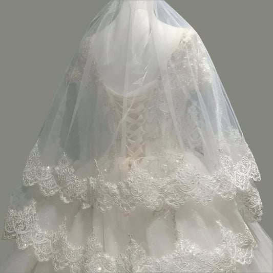 GownLink Bridal short 1.5mtr veil for Christian & Catholic Wedding 2 Tier Veil