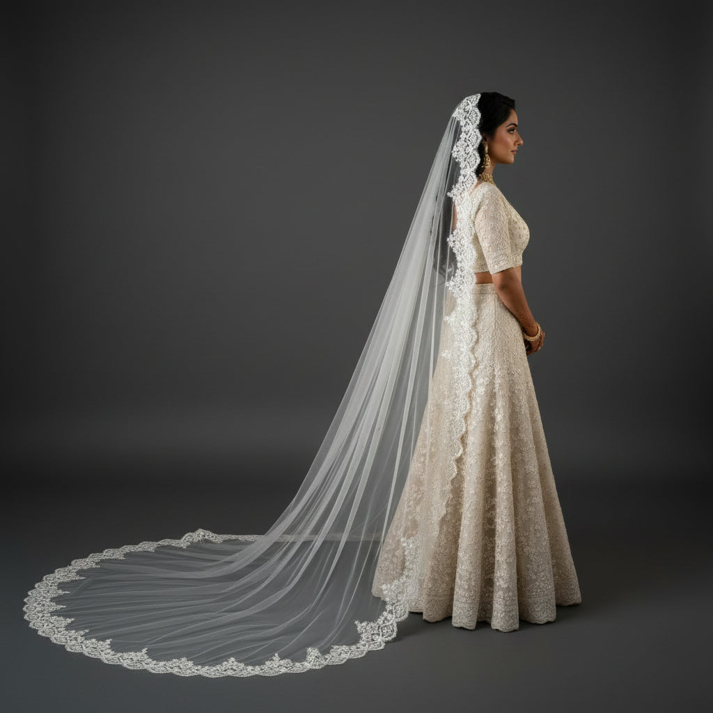 GownLink's Exquisite 3.5mtr Long Cascading Bridal Veil for Christian & Catholic Wedding GLVHL02