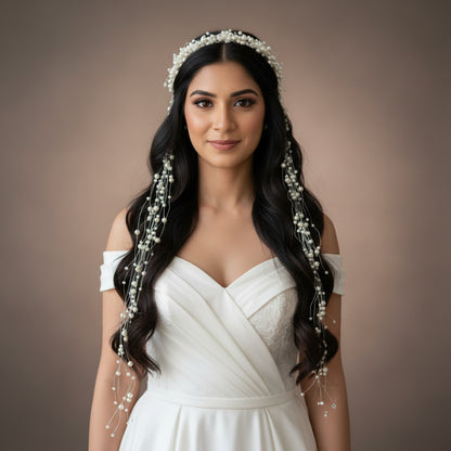 GownLink's Enchanting Elegance Ineffable Bridal Wreath Adorned with Roses and Pearls W81