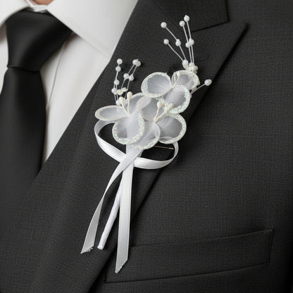 GownLink's  Unveiled Charm White Elegance Meets Boutonniere Set of 2 pieces CF46