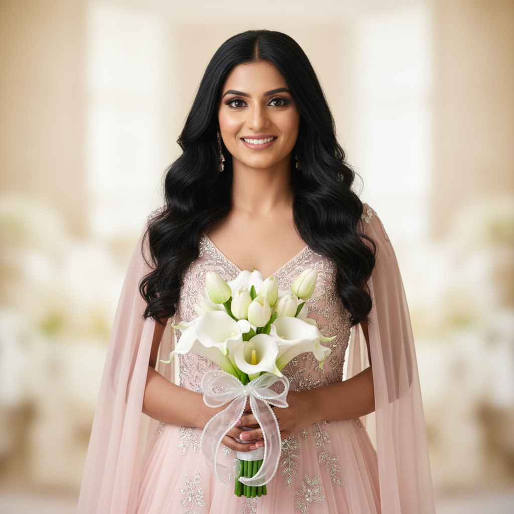 GownLink White and green color Bridesmaid Bouquet Set of Two